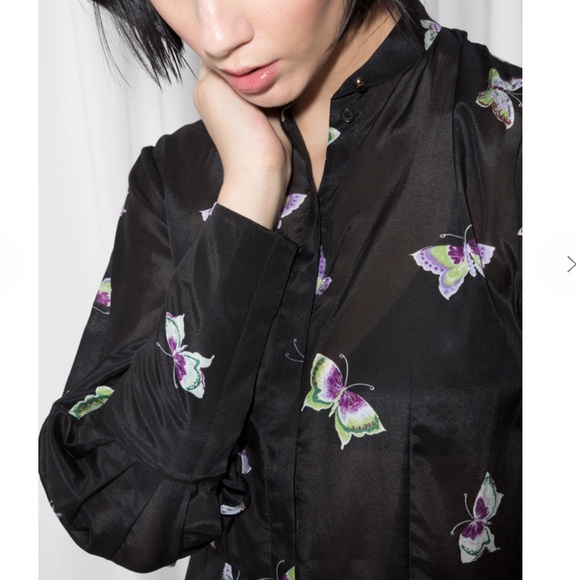 & Other Stories Butterfly Printed Silk Blend Dress Size US 8 Long Sleeve - Picture 6 of 16